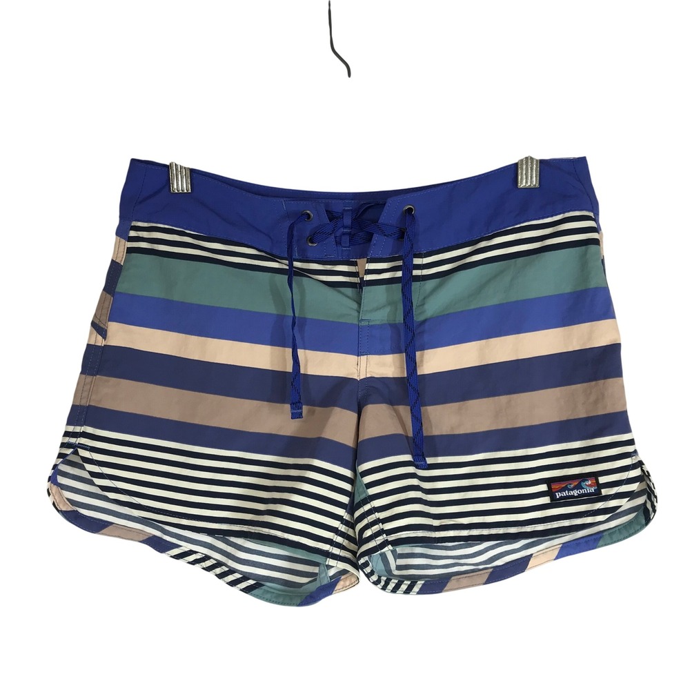 Patagonia Board Shorts Women's Blue‎ Striped Swim Beach Surf Size 0